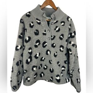 Loft heavy puller over gray sweater, leopard print, womens size XS.